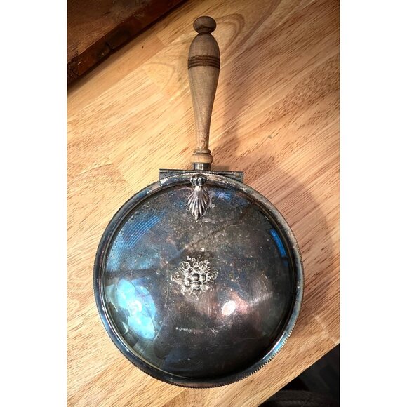 Sheffield Silver Company Silent Butler Silver Over Copper, Raised Flower on Lid - Picture 2 of 10